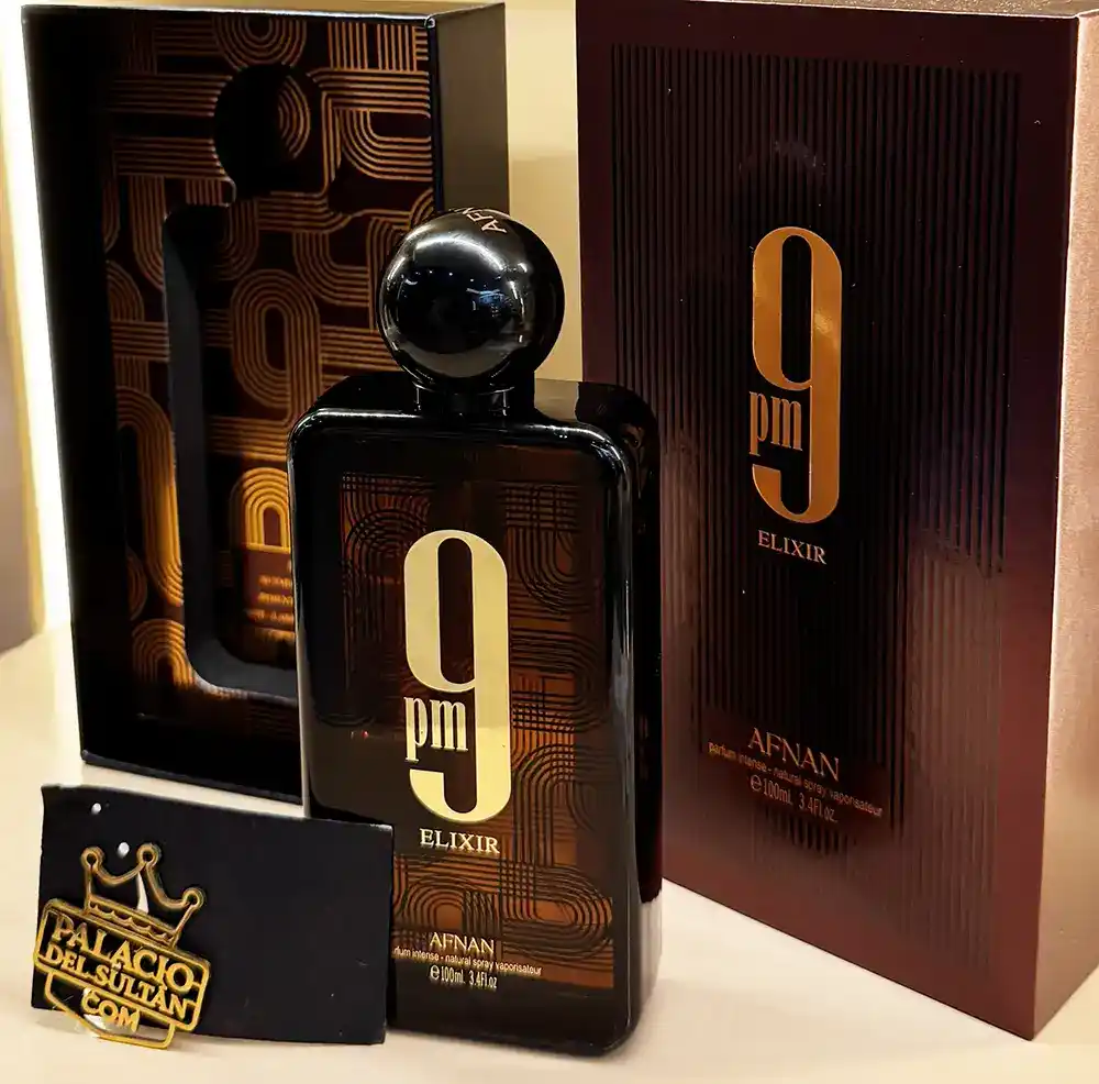 Caja y frasco originales del perfume Afnan 9PM Elixir