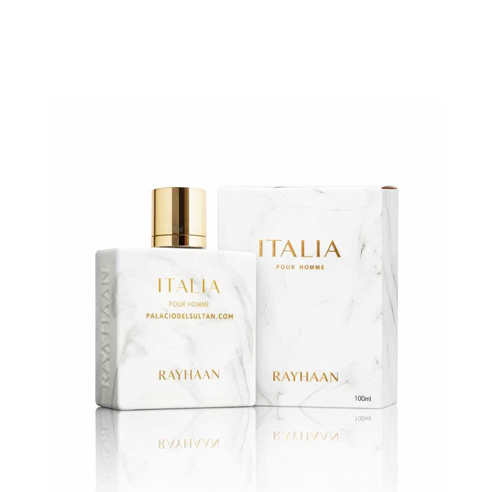 Perfume Rayhaan Italia con caja original al lado