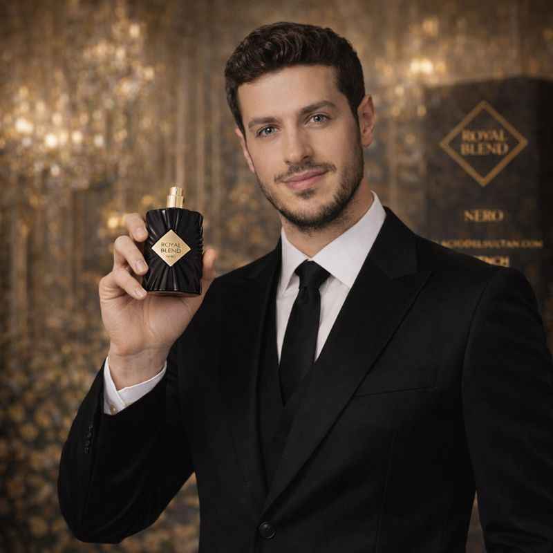 Caja y frasco originales del perfume Royal Blend Nero