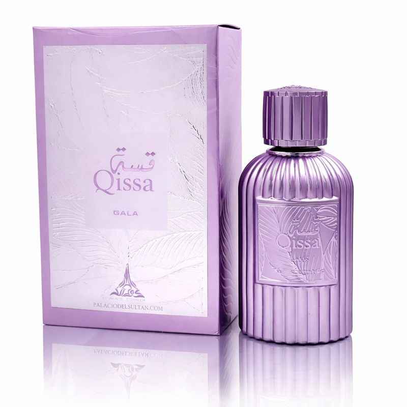 Detalle frontal del frasco Qissa Gala Eau de Parfum