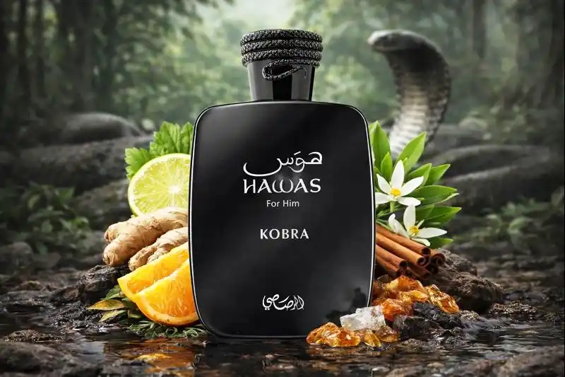 Rasasi Hawas Kobra perfume masculino fresco y especiado con jengibre y cítricos