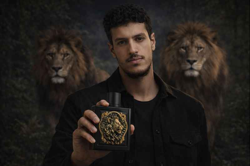 Caja y frasco Rayhaan Lion perfume masculino 100 ml