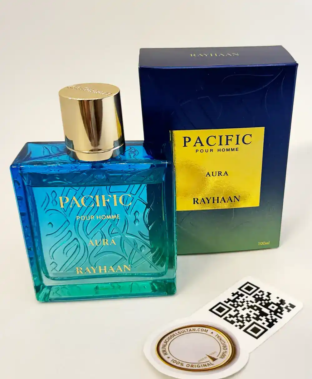 Caja original del perfume Rayhaan Pacific Aura