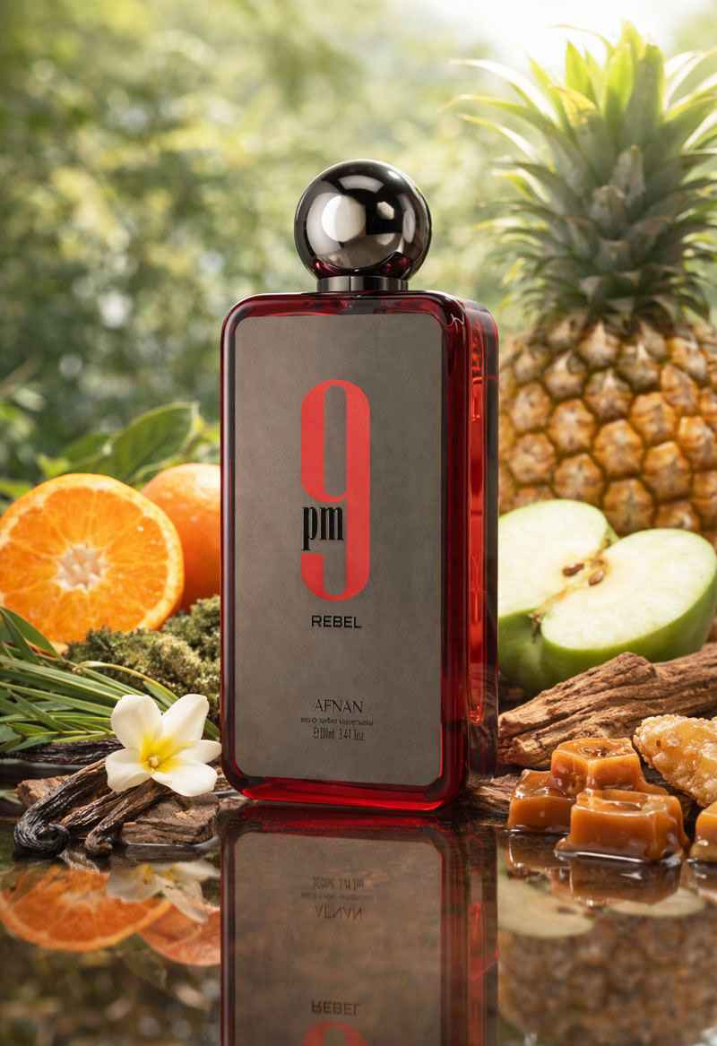 Notas frutales de piña y manzana en Afnan 9PM Rebel