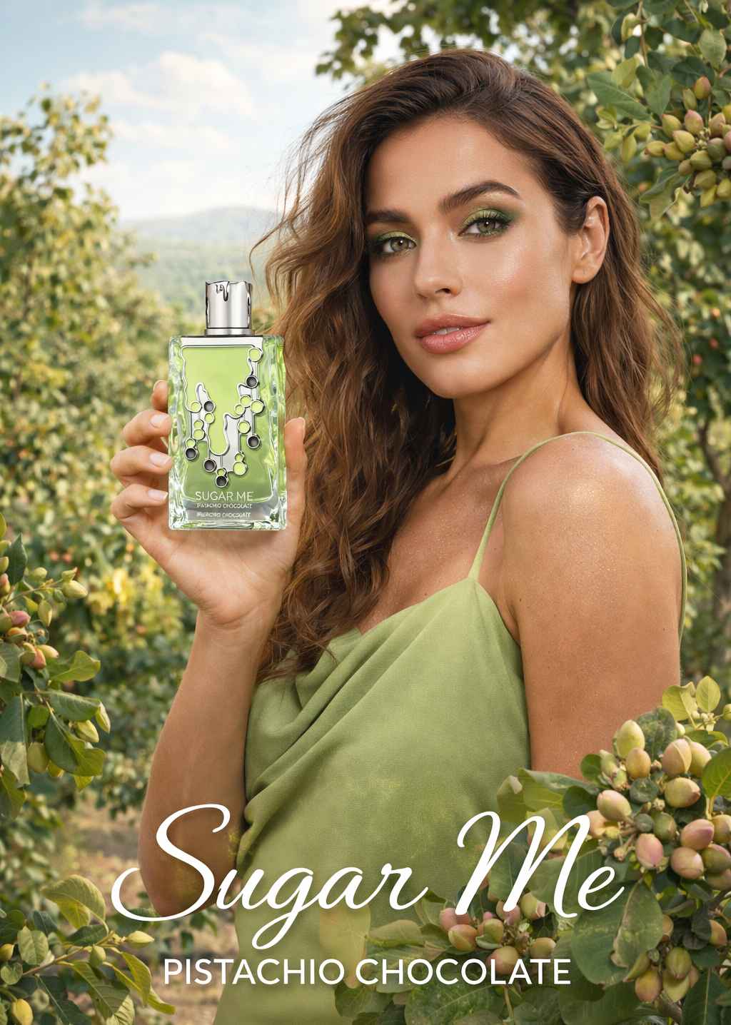 Maison Alhambra Sugar Me Pistachio Chocolate perfume en escena lifestyle gourmand elegante