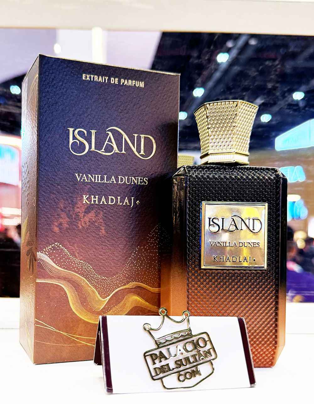 Khadlaj Island Vanilla Dunes frasco y caja en foto real de producto original