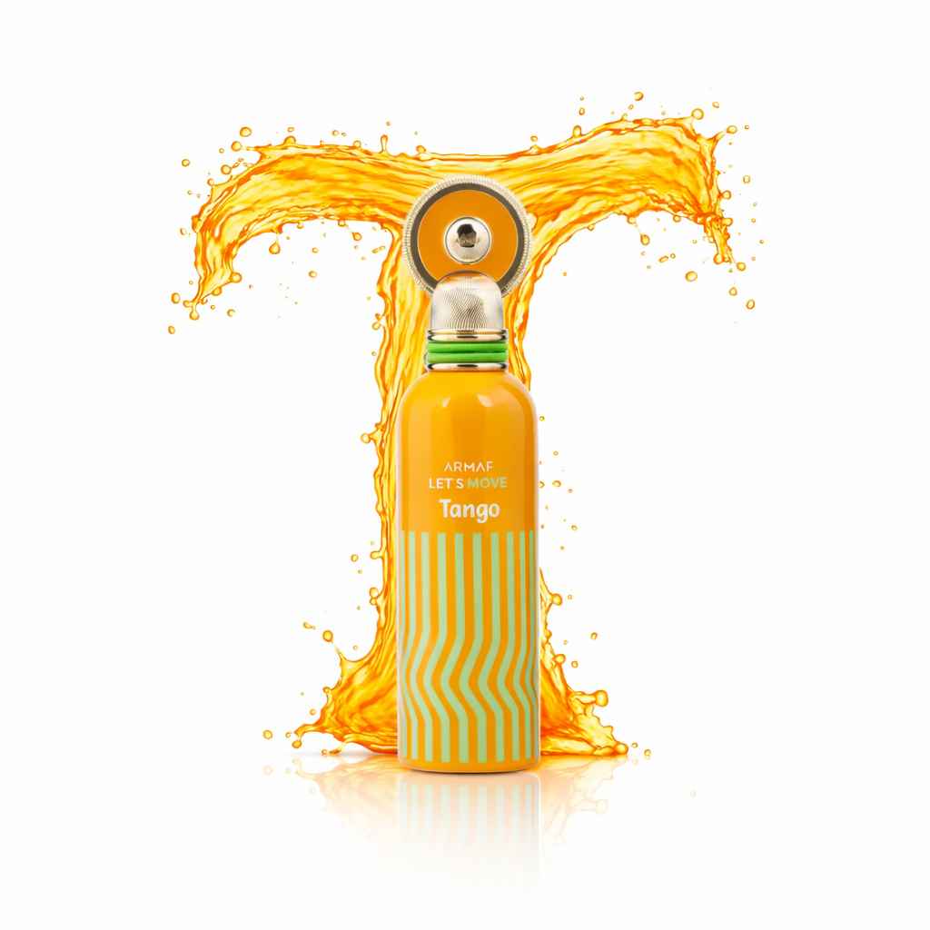 Armaf Let’s Move Tango frasco de perfume con efecto líquido en movimiento
