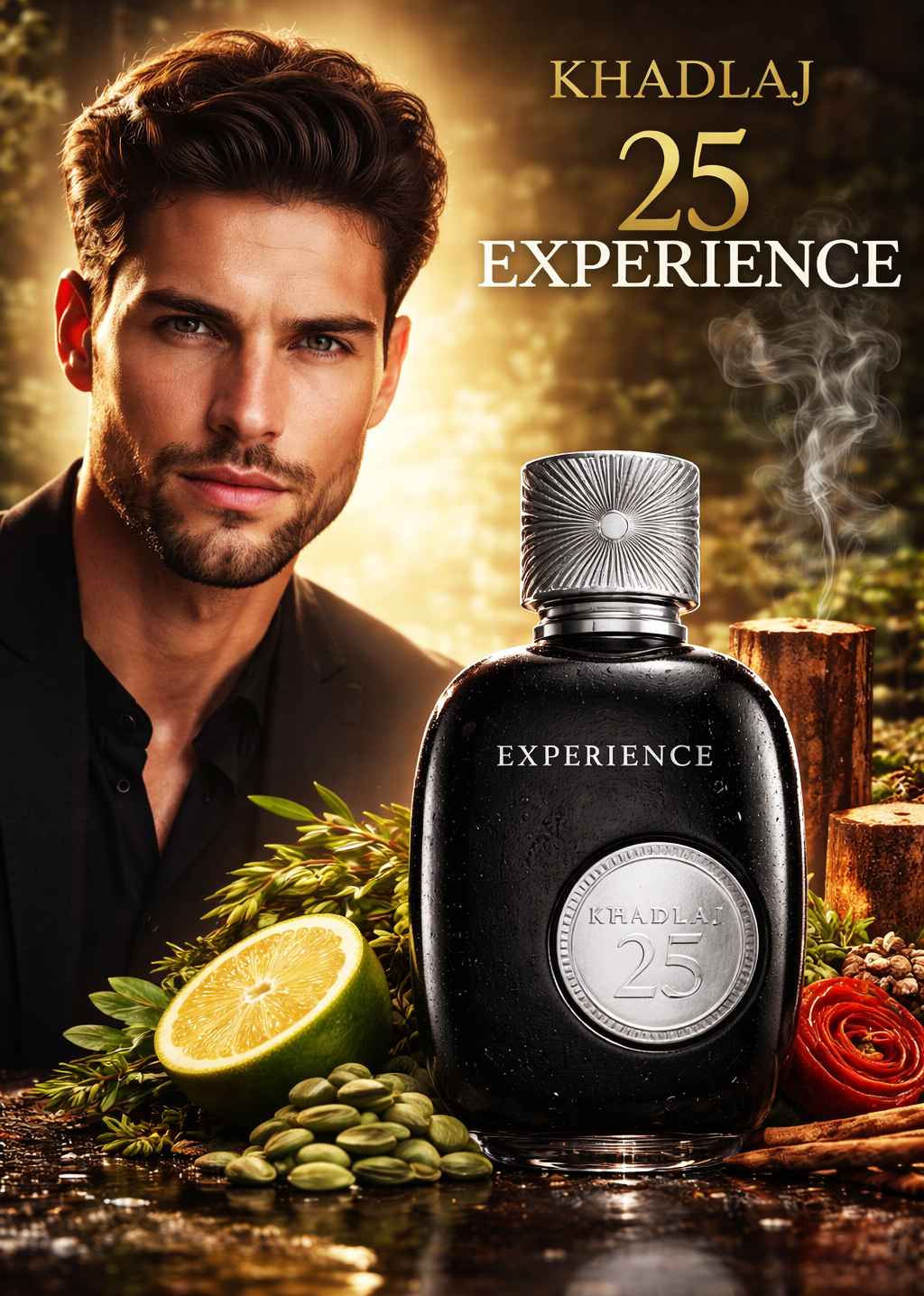 Khadlaj 25 Experience escena publicitaria con modelo en ambiente cálido moderno