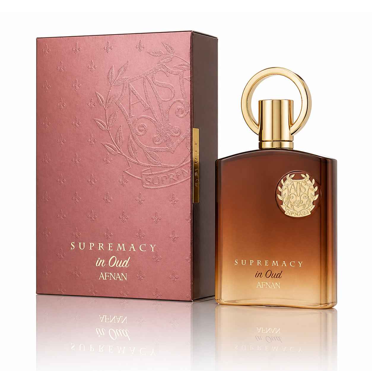 Afnan Supremacy in Oud imagen real del perfume con iluminación tipo estudio