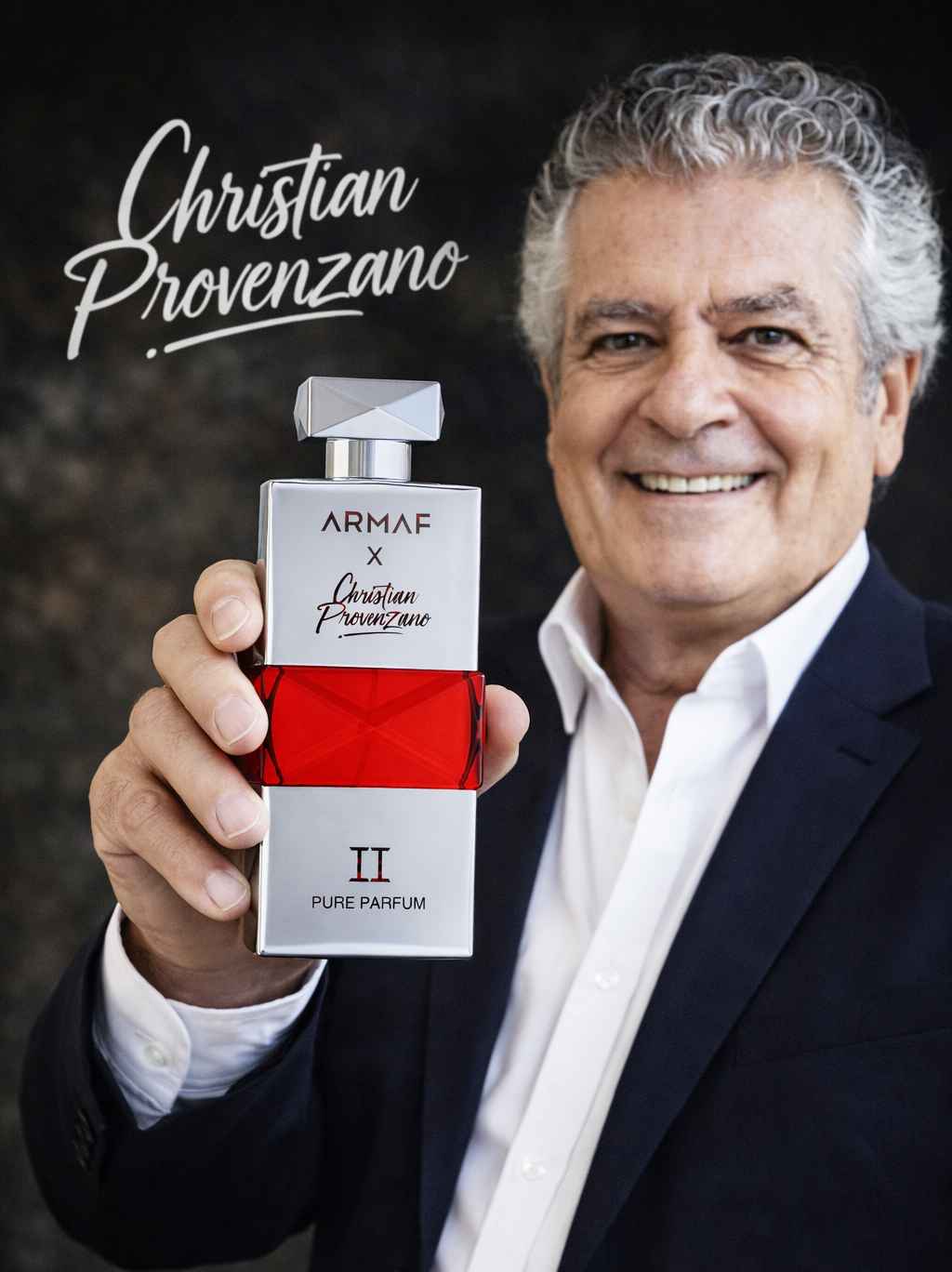 Armaf Christian Provenzano II perfume con modelo en ambiente elegante interior