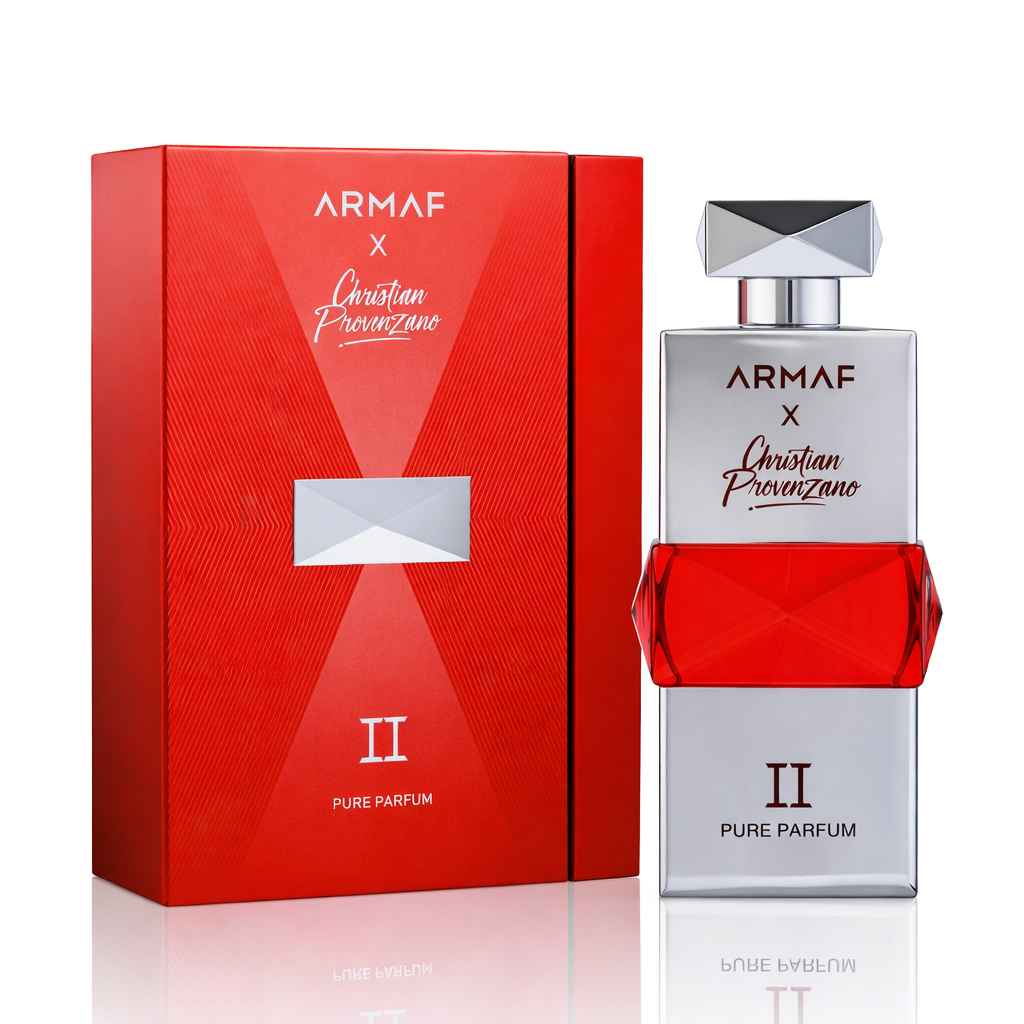 Armaf Christian Provenzano II con caja original y frasco sobre fondo blanco