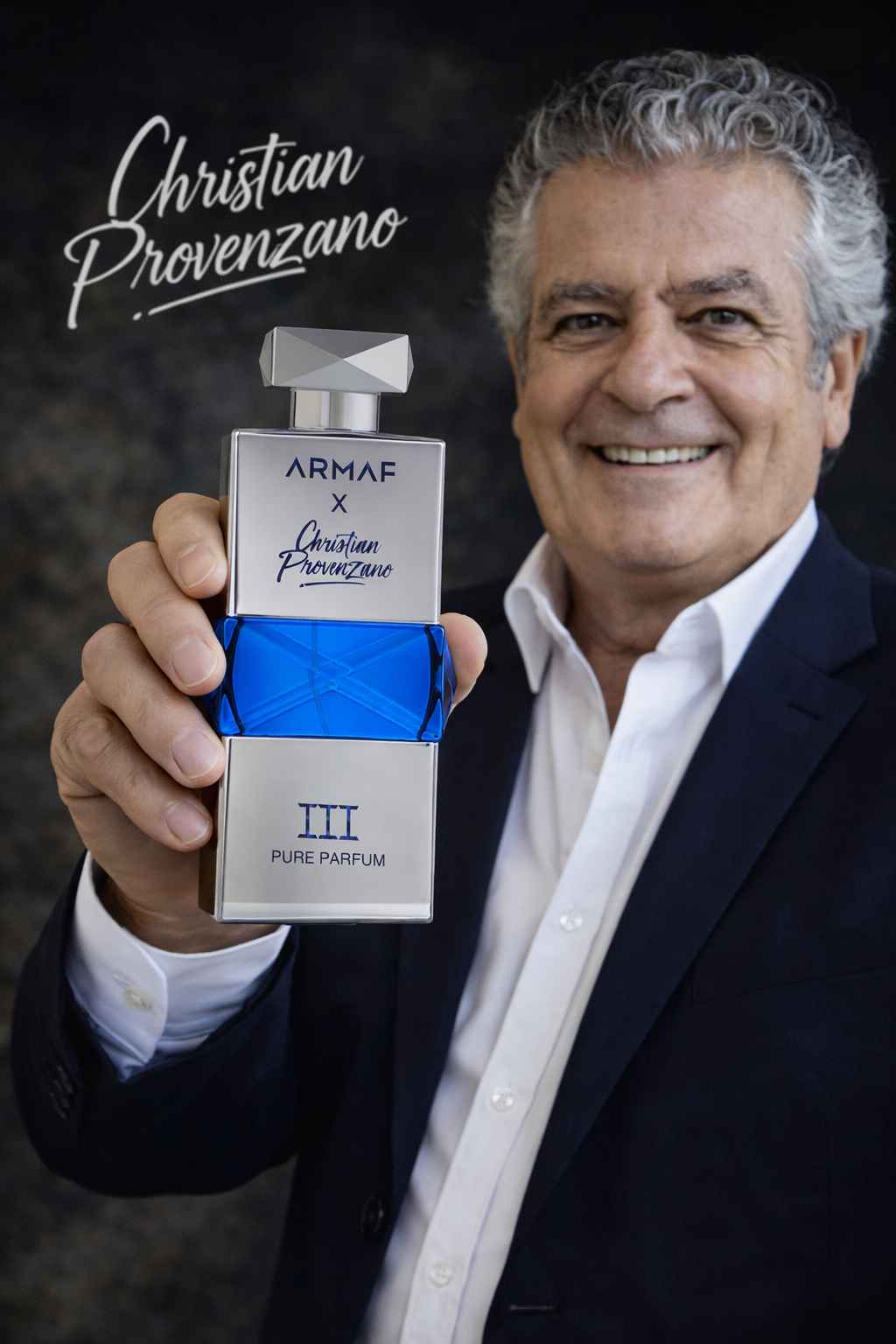 Armaf Christian Provenzano III perfume con modelo en entorno elegante y moderno