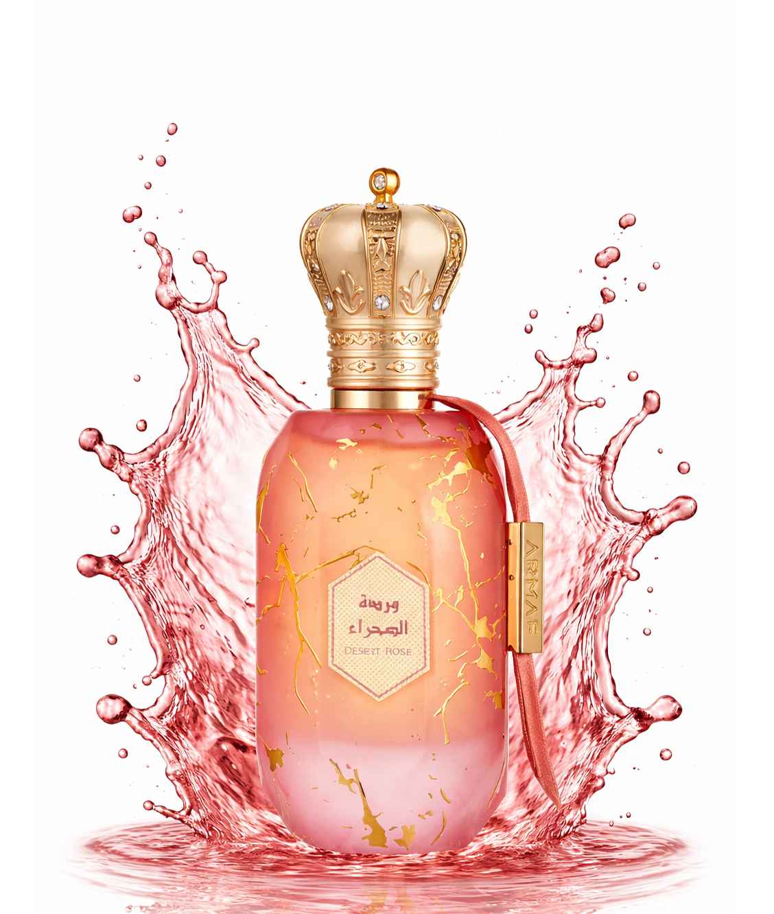 Armaf Eter Desert Rose frasco con efecto líquido rojo intenso