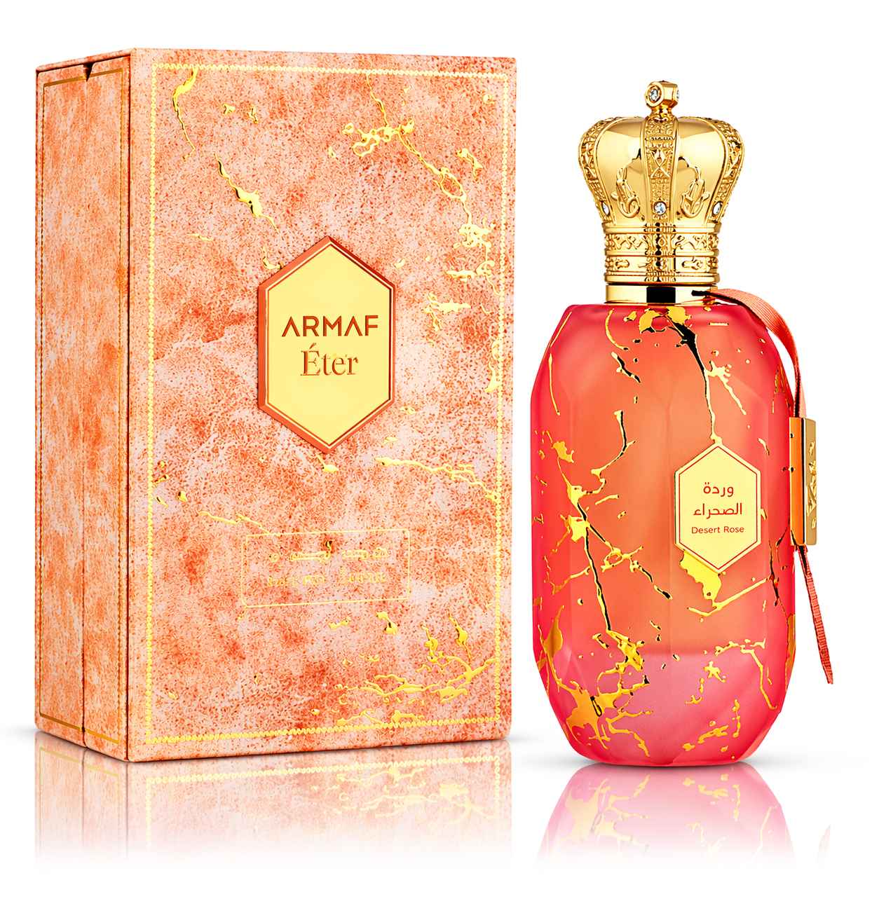 Armaf Eter Desert Rose botella y caja original fondo blanco