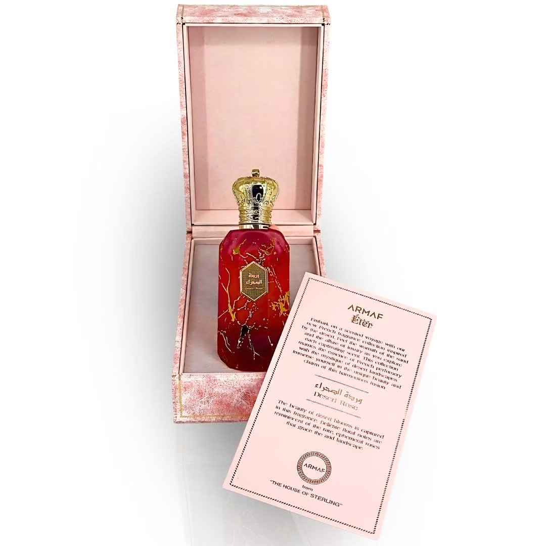 Armaf Eter Desert Rose en mano mostrando tamaño