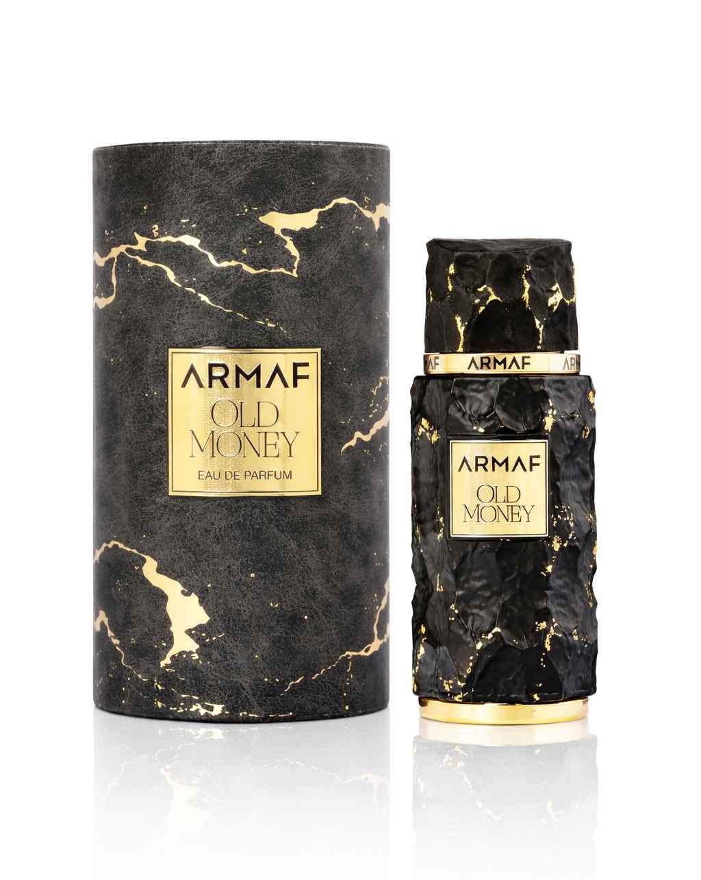 Frasco Old Money Armaf con caja original sobre fondo blanco limpio