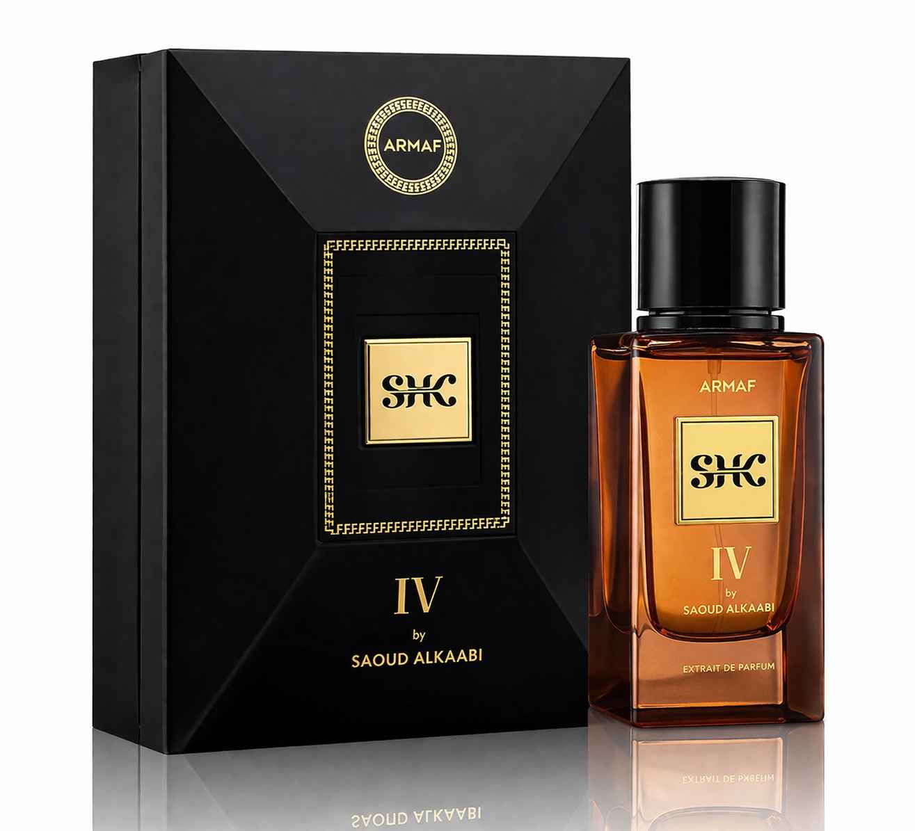 perfume armaf shk iv sobre superficie limpia con reflejo sutil