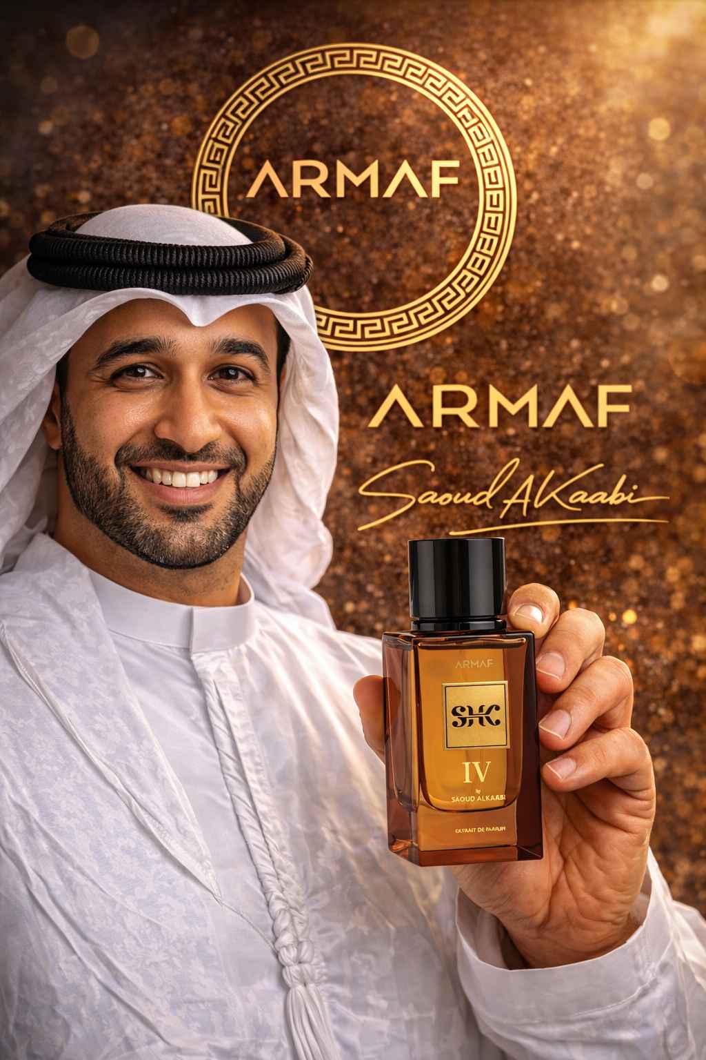 modelo elegante sosteniendo armaf shk iv en ambiente de lujo