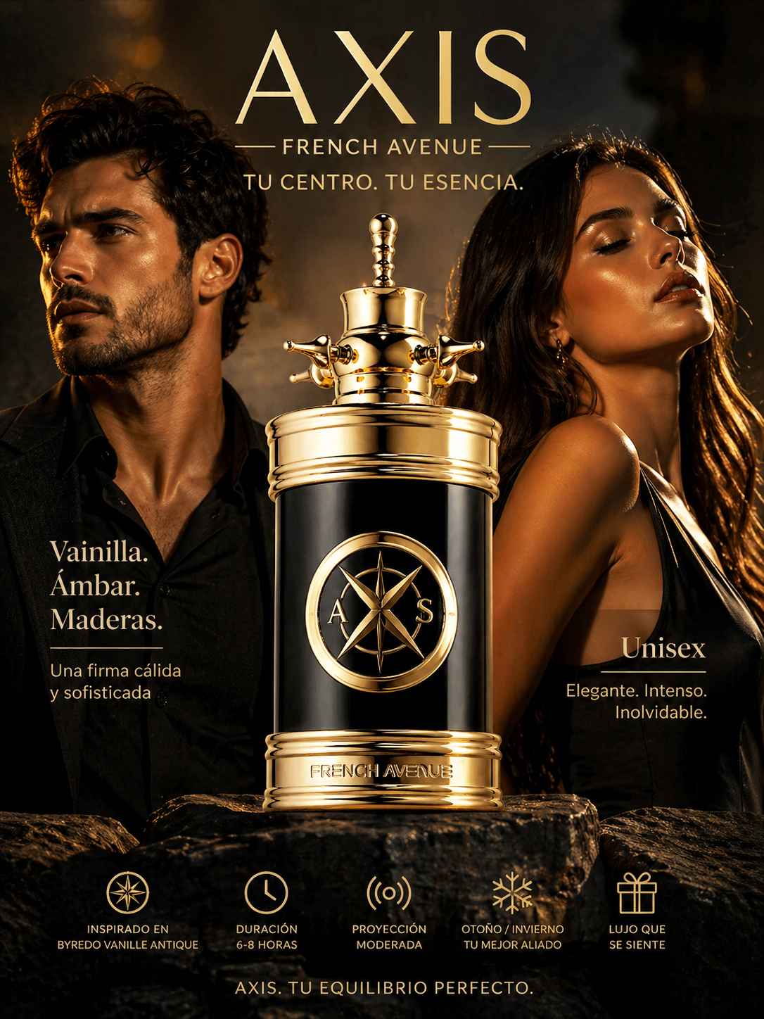 French Avenue Axis anuncio con modelo y estética nocturna cuidada