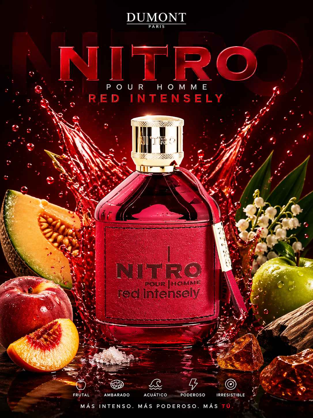 Dumont Nitro Red Intensely cartel publicitario con modelo masculino estilo urbano