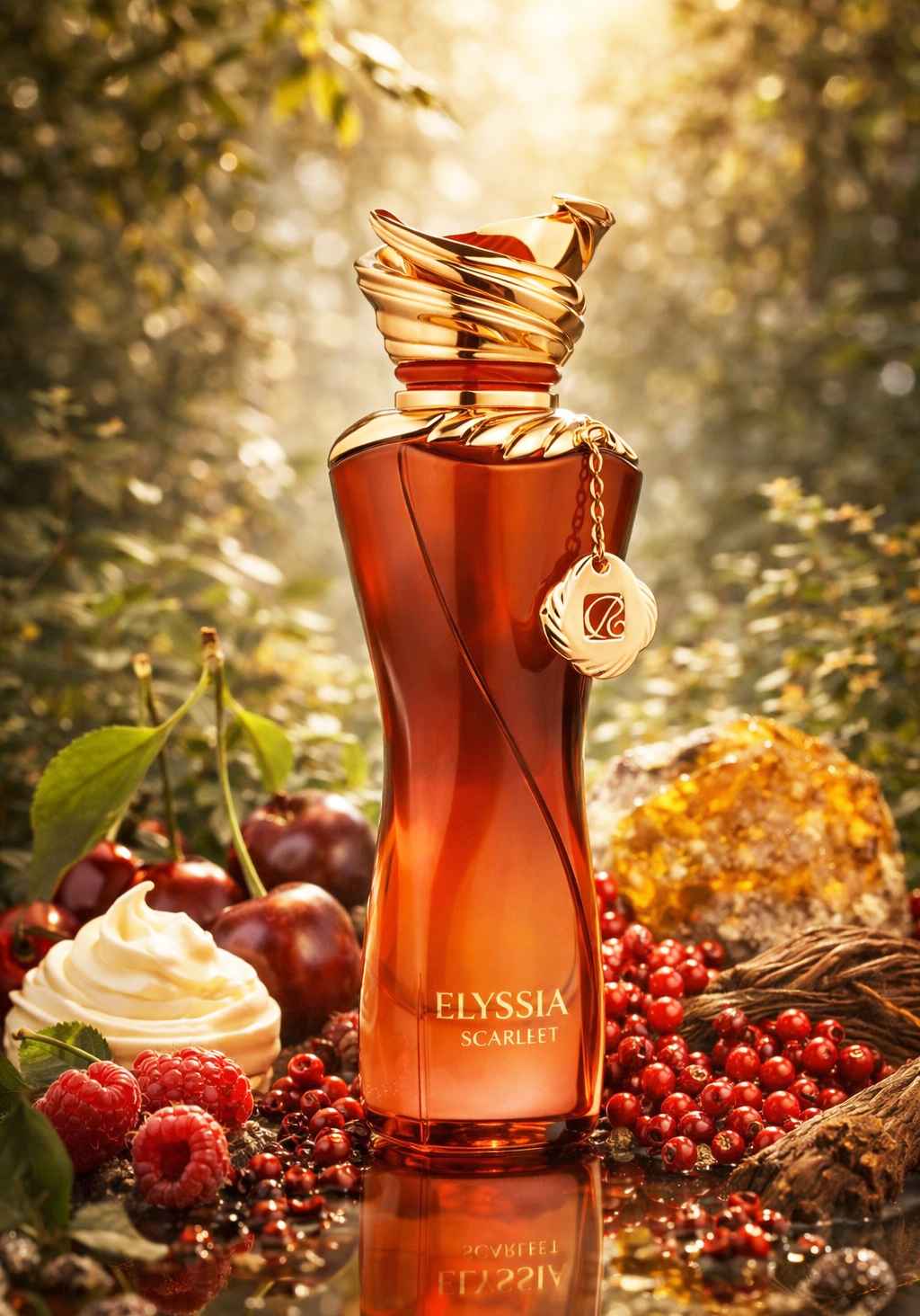 Riiffs Elyssia Scarlet escena con frutos rojos y elementos dulces en entorno natural