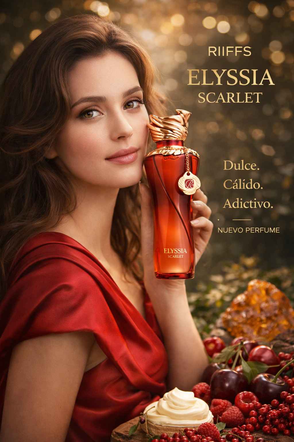 Riiffs Elyssia Scarlet producto original con caja y frasco en fotografia real sin edicion