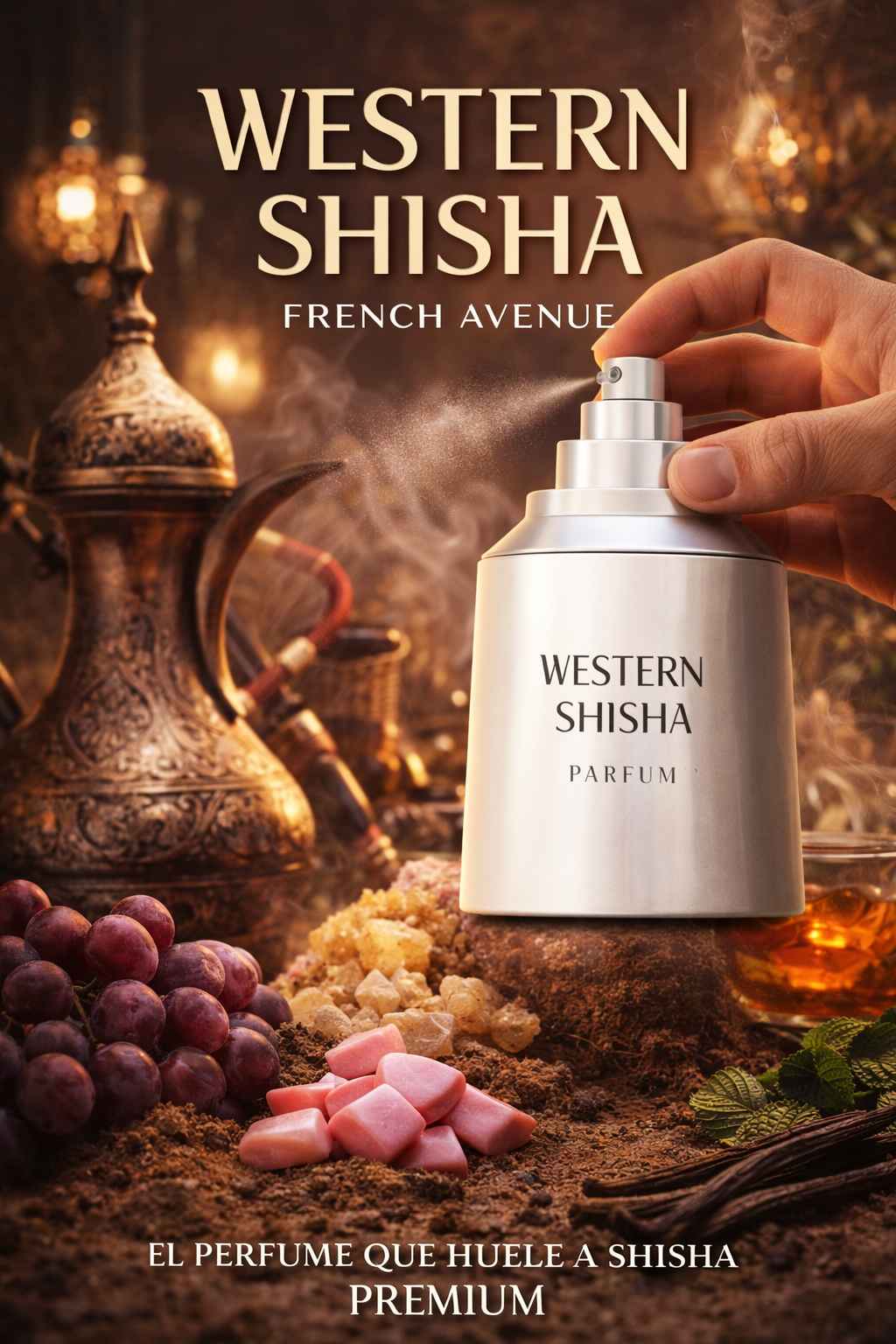 French Avenue Western Shisha perfume en ambiente nocturno cálido estilo juvenil