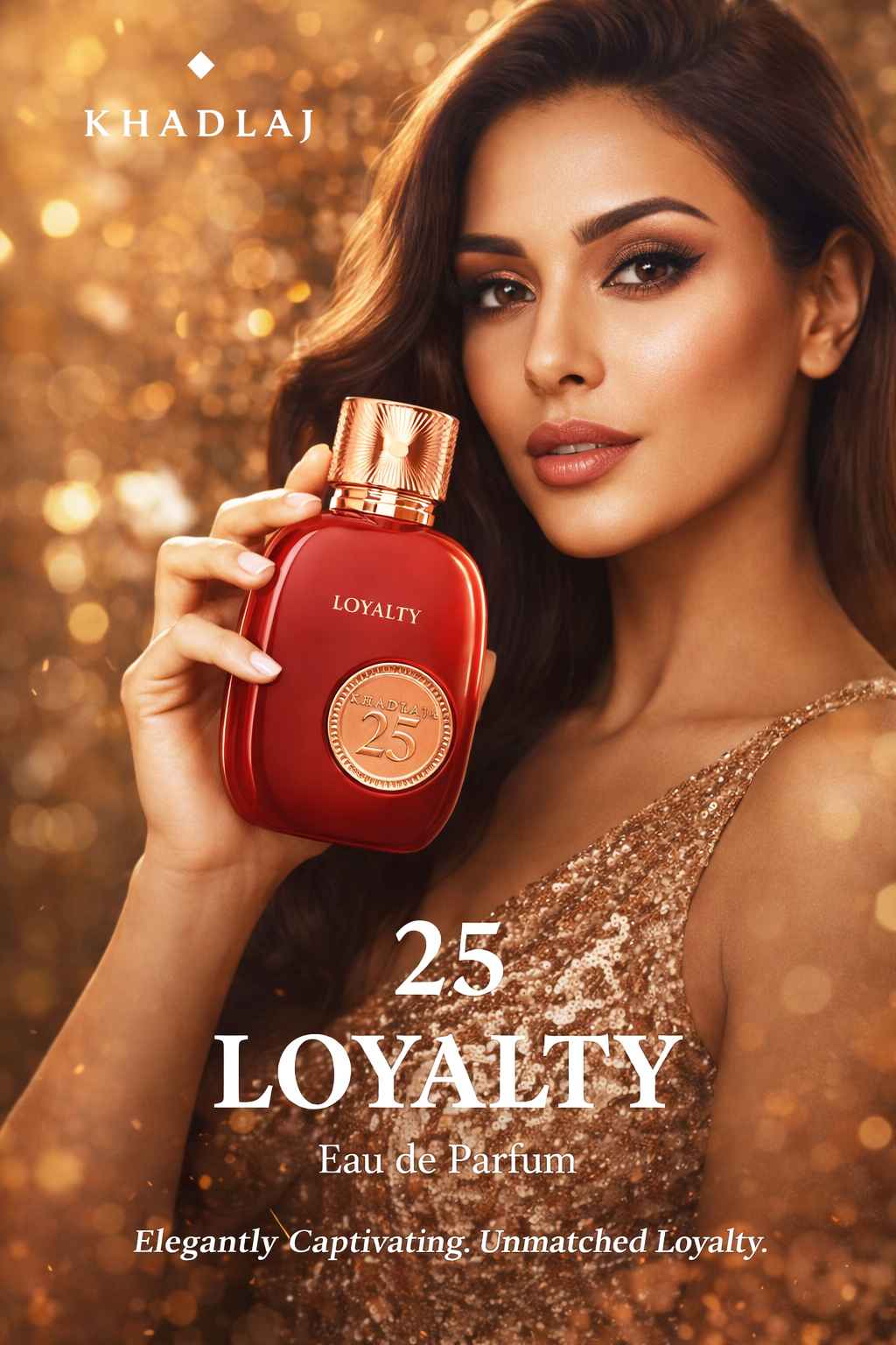Khadlaj 25 Loyalty foto real en mano mostrando tamaño y diseño del frasco