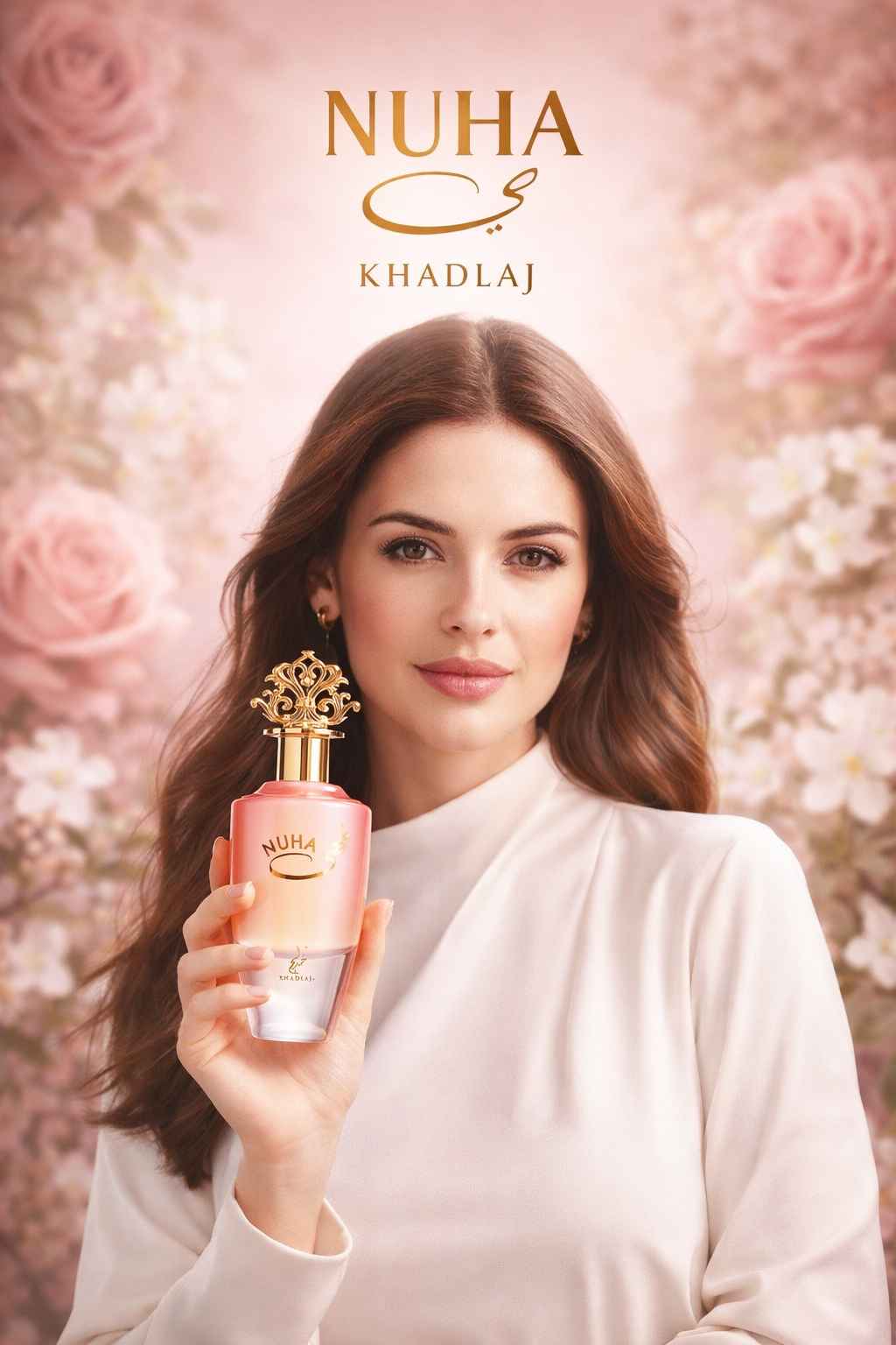 Khadlaj Nuha campaña publicitaria con modelo vestida y estilo femenino de diario