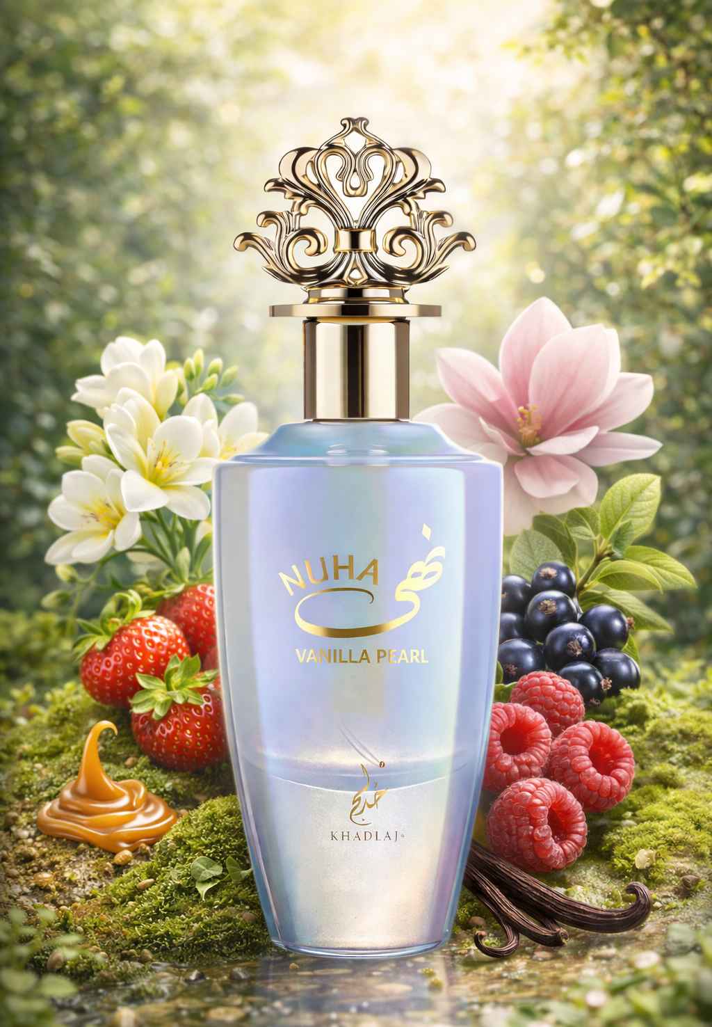 Khadlaj Nuha Vanilla Pearl escena creativa con iluminación suave y tonos dulces
