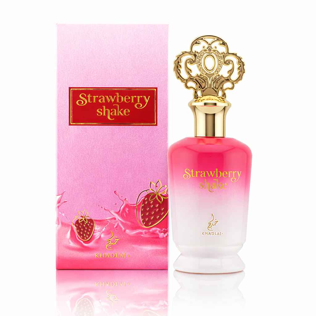 Khadlaj Strawberry Shake primer plano del cristal y detalles decorativos del tapón