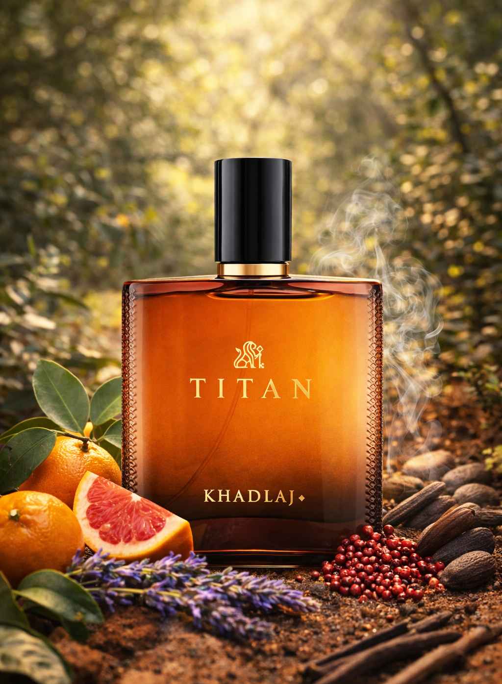 Khadlaj Titan composición con pomelo, mandarina y vainilla en escena de carácter