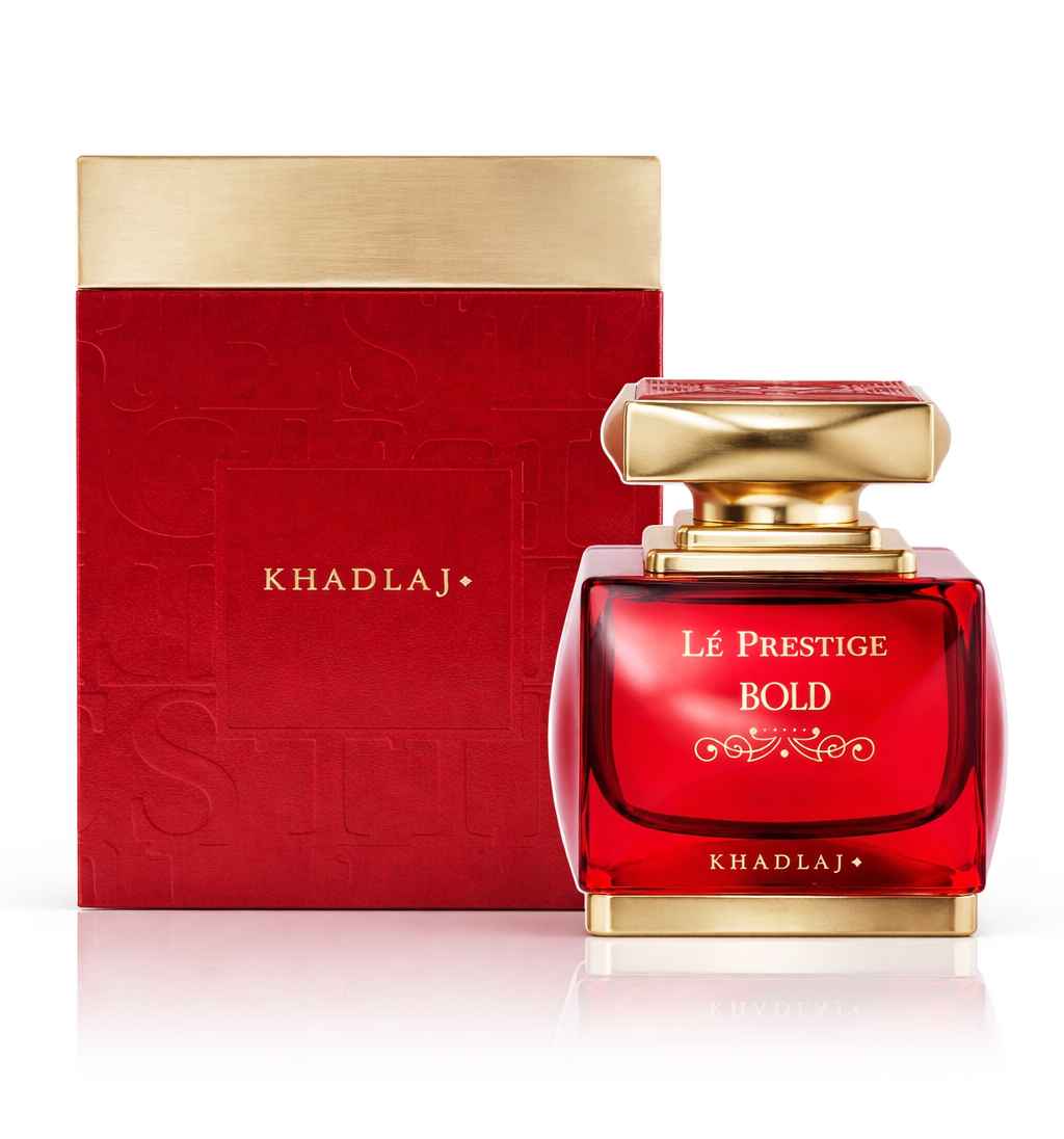 Khadlaj Le Prestige Bold presentación completa con caja y botella en imagen limpia