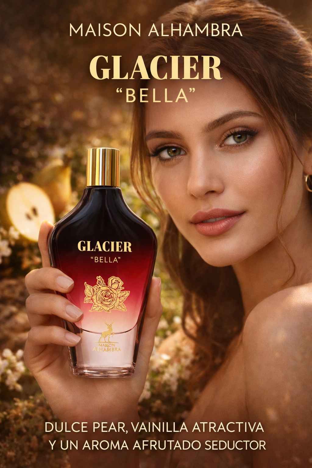 Maison Alhambra Glacier Bella perfume en ambiente luminoso femenino natural