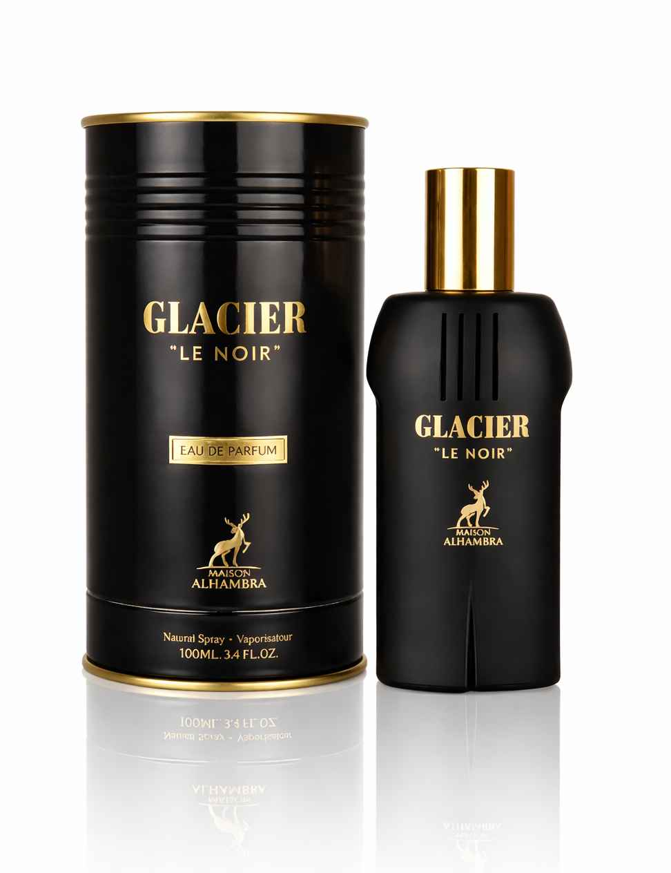 Glacier Le Noir botella con reflejo y acabado premium