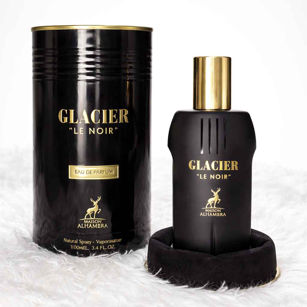 Glacier Le Noir frasco con caja original fondo blanco limpio
