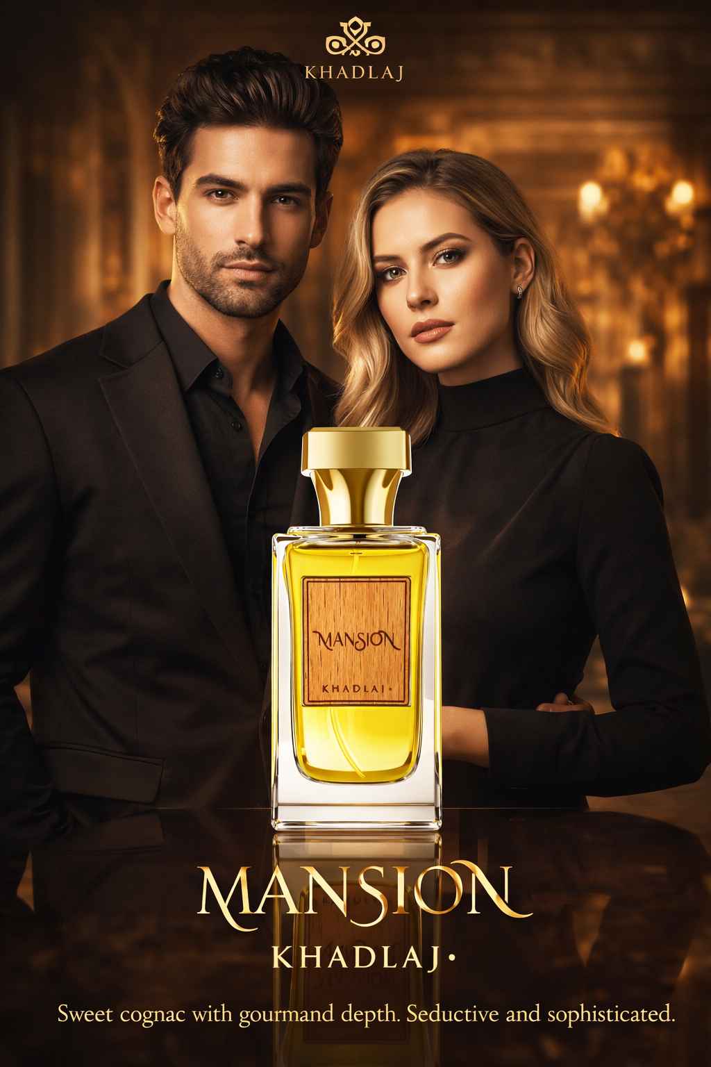 Khadlaj Mansion modelo masculino en ambiente nocturno con estilo intenso