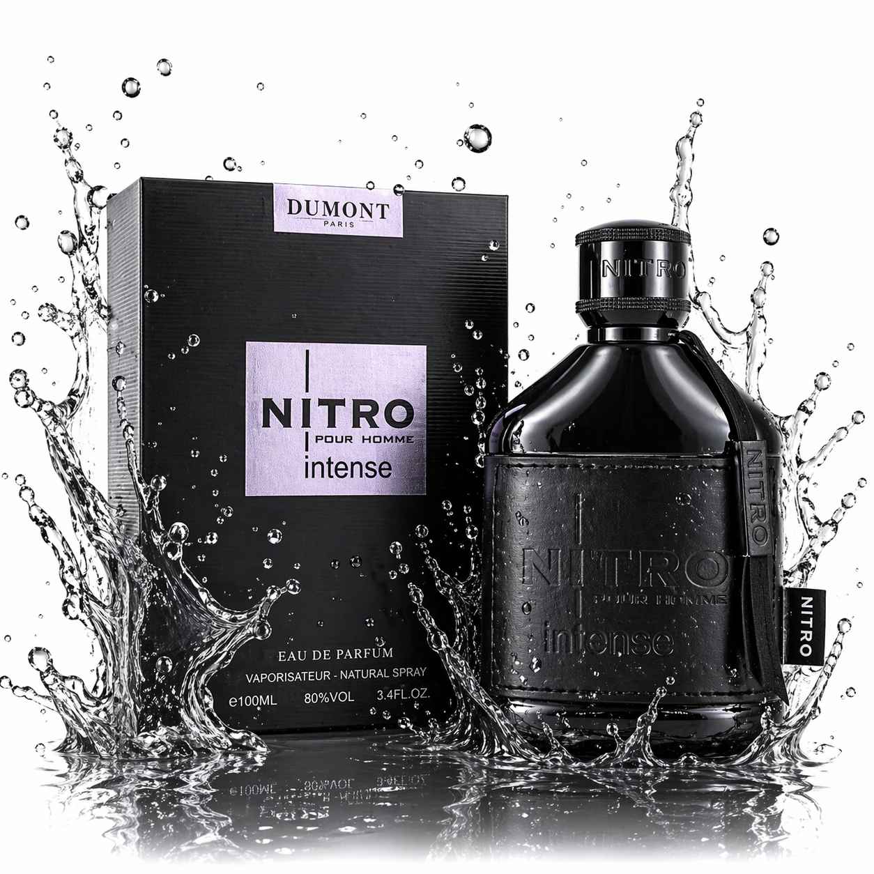 Dumont Nitro Intense plano cercano del tapón y cristal con reflejos marcados