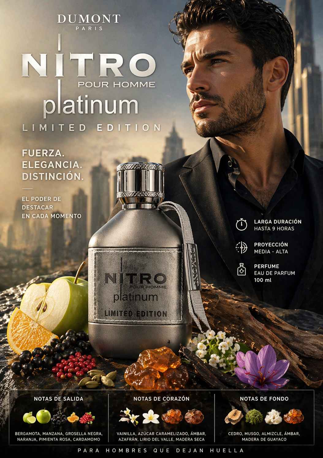 Perfume dulce amaderado hombre Dumont Nitro Platinum
