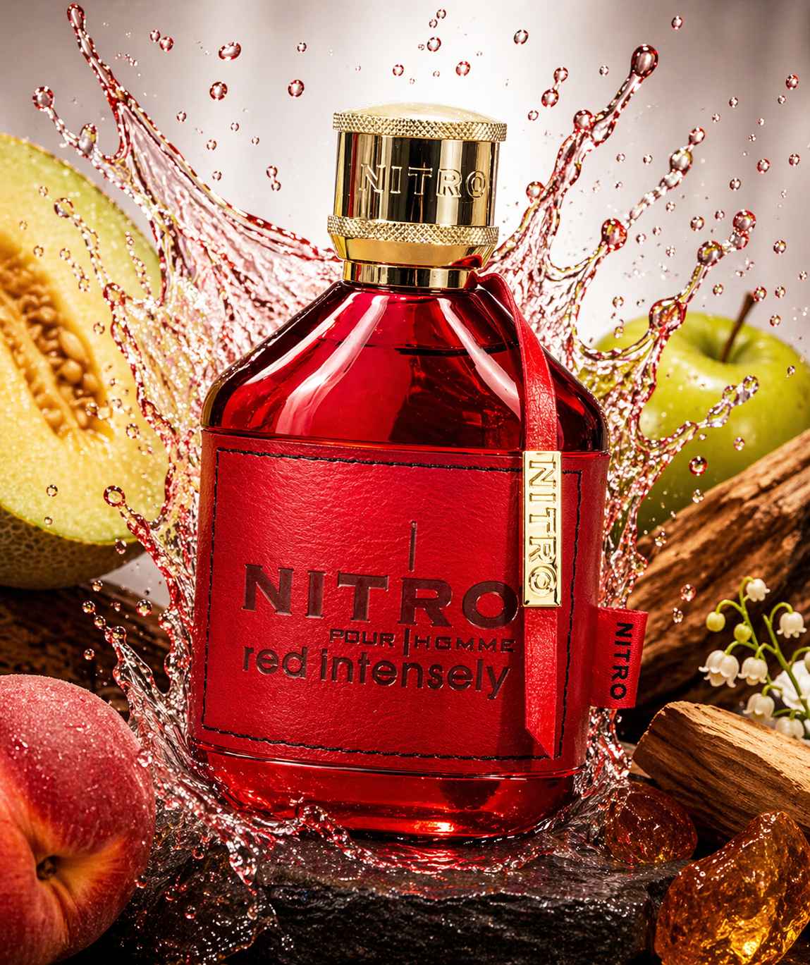 Dumont Nitro Red Intensely vista cercana del tapón y textura del cristal