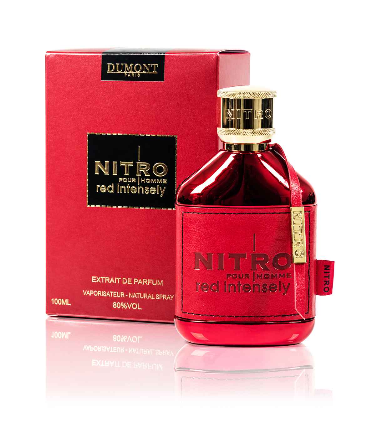 Dumont Nitro Red Intensely presentación de caja y botella en imagen tipo catálogo limpio