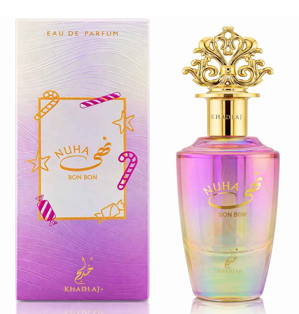 Khadlaj Nuha Bon Bon presentación completa con caja y perfume en imagen limpia catálogo