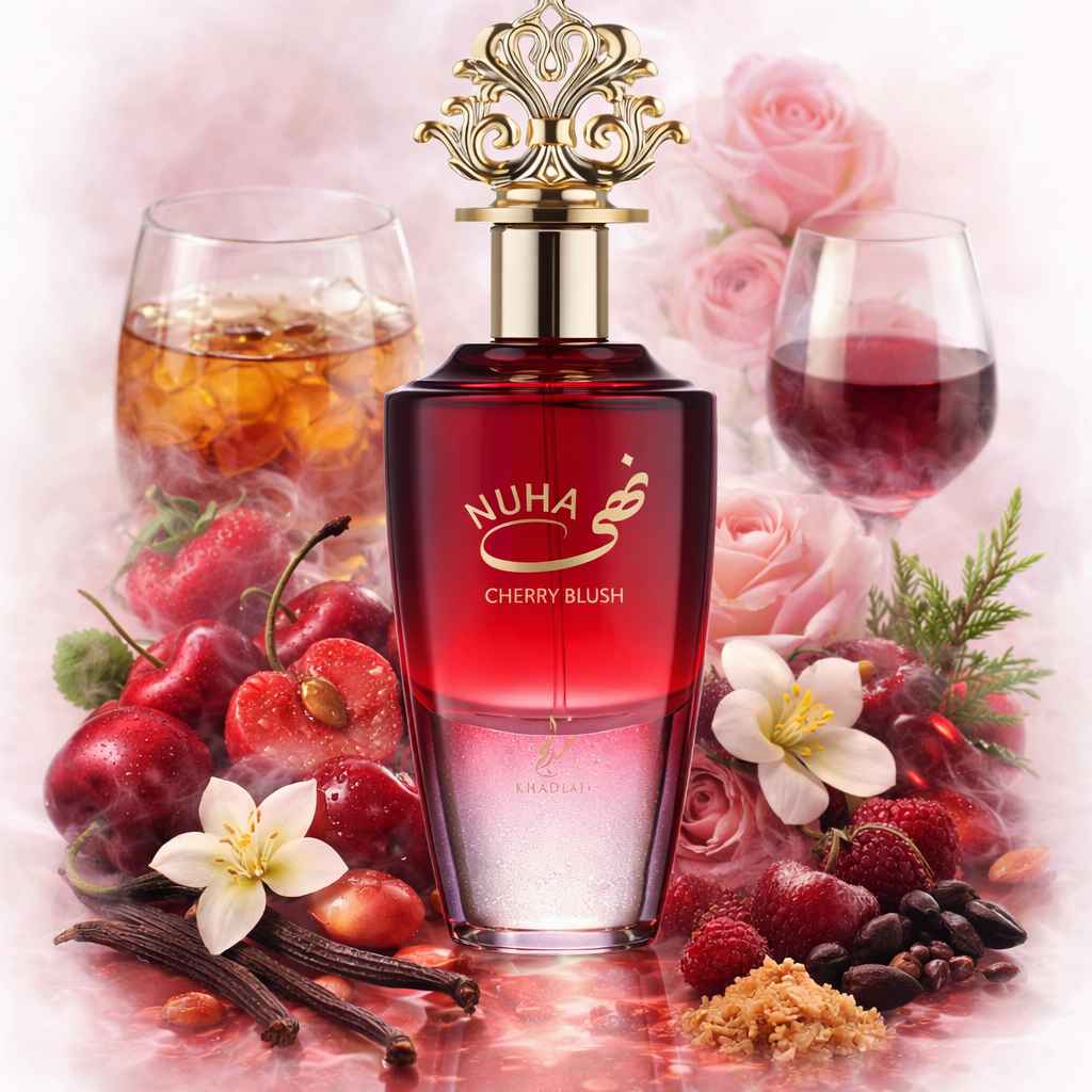 Khadlaj Strawberry Shake composición con fresas y elementos dulces en ambiente natural