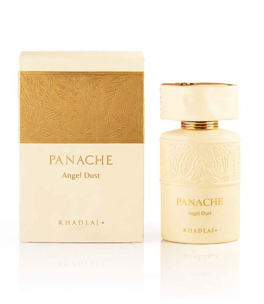 Khadlaj Panache Angel Dust imagen tipo catálogo mostrando caja junto al frasco