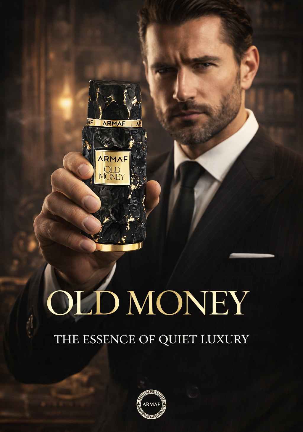 Imagen lifestyle perfume Old Money con ambiente elegante masculino