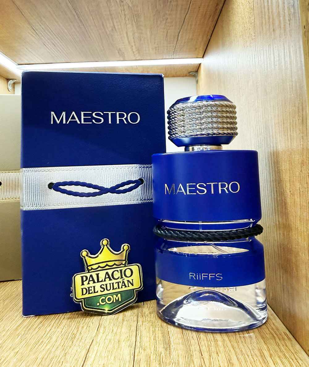 Imagen real del perfume Riiffs Maestro mostrando botella y packaging