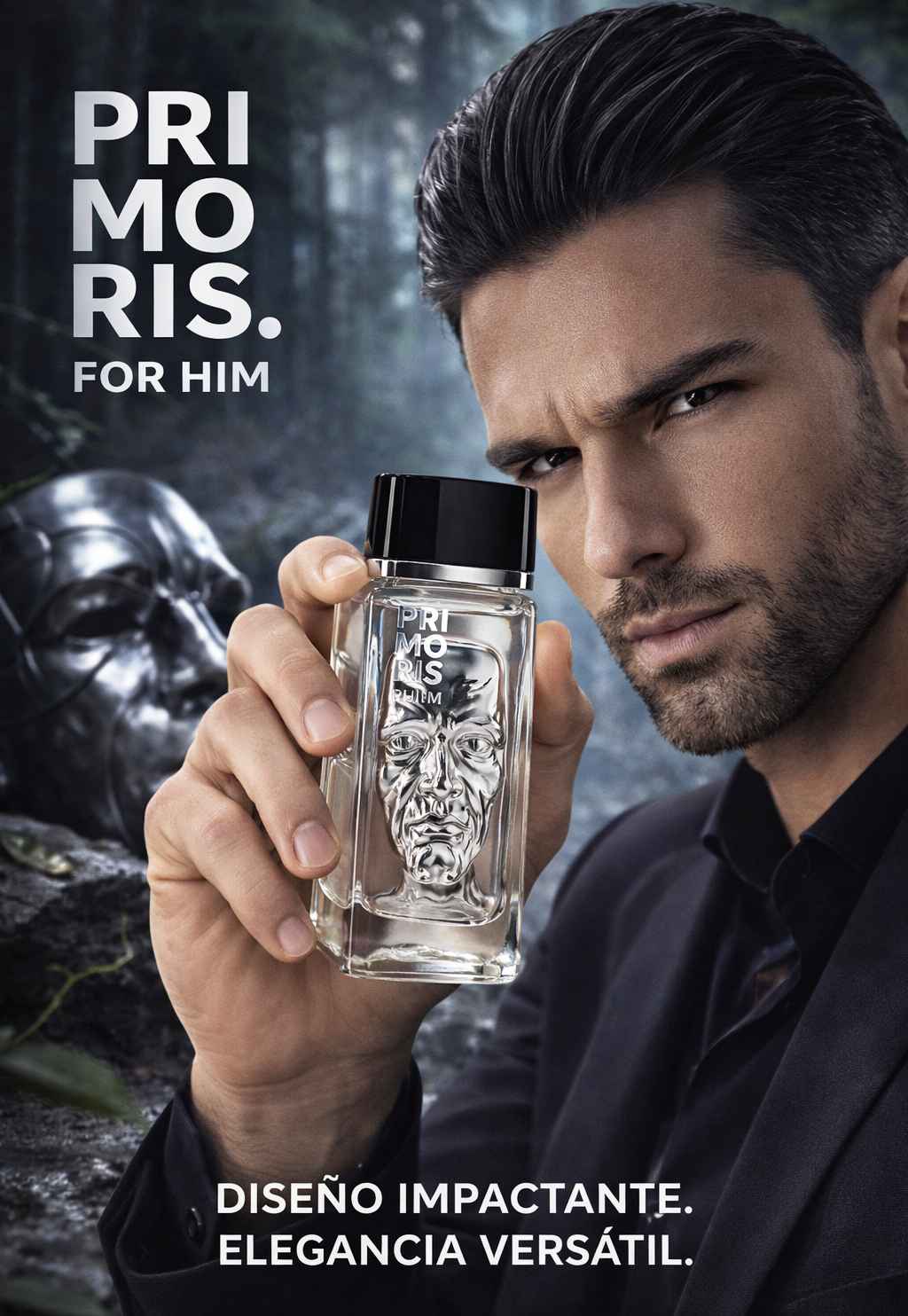 Perfume Riiffs Primoris en composición publicitaria de estilo lujo