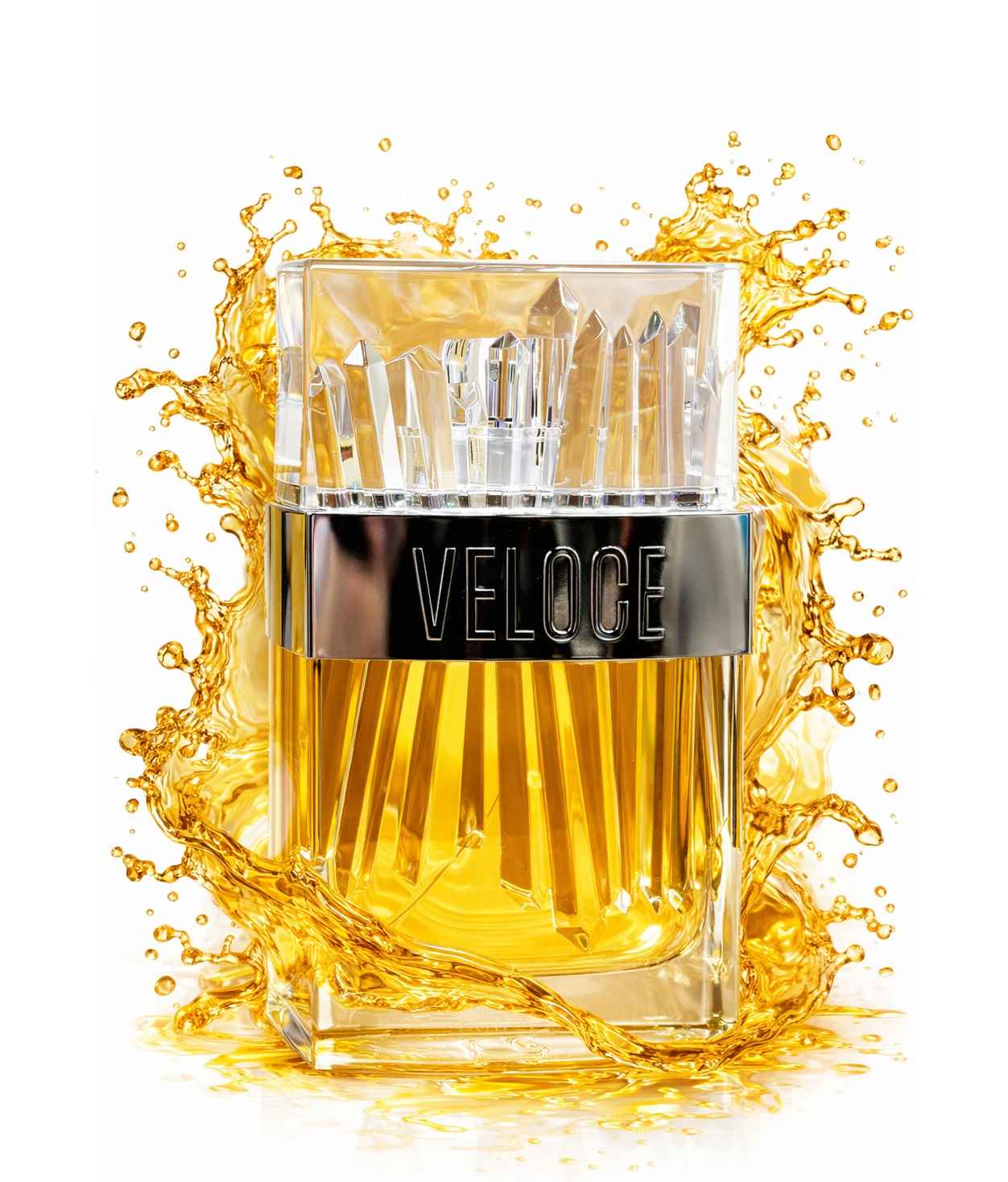 Perfume Riiffs Veloce extrait de parfum 100 ml con frasco elegante dorado en fondo limpio