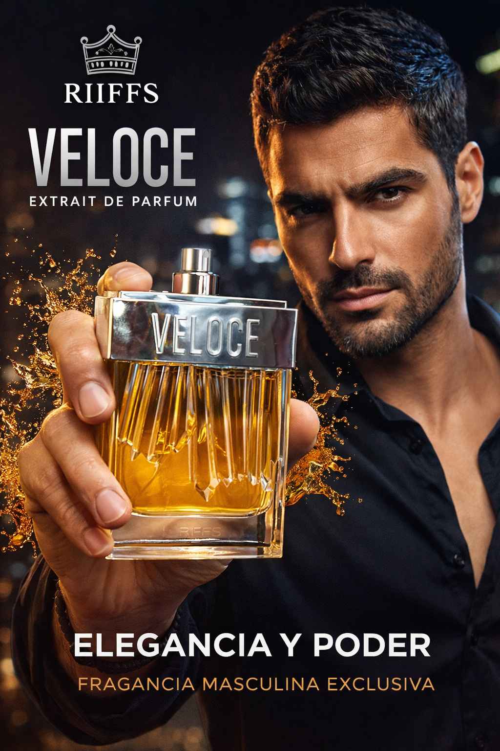 Frasco Riiffs Veloce sostenido en mano mostrando tamaño real y diseño