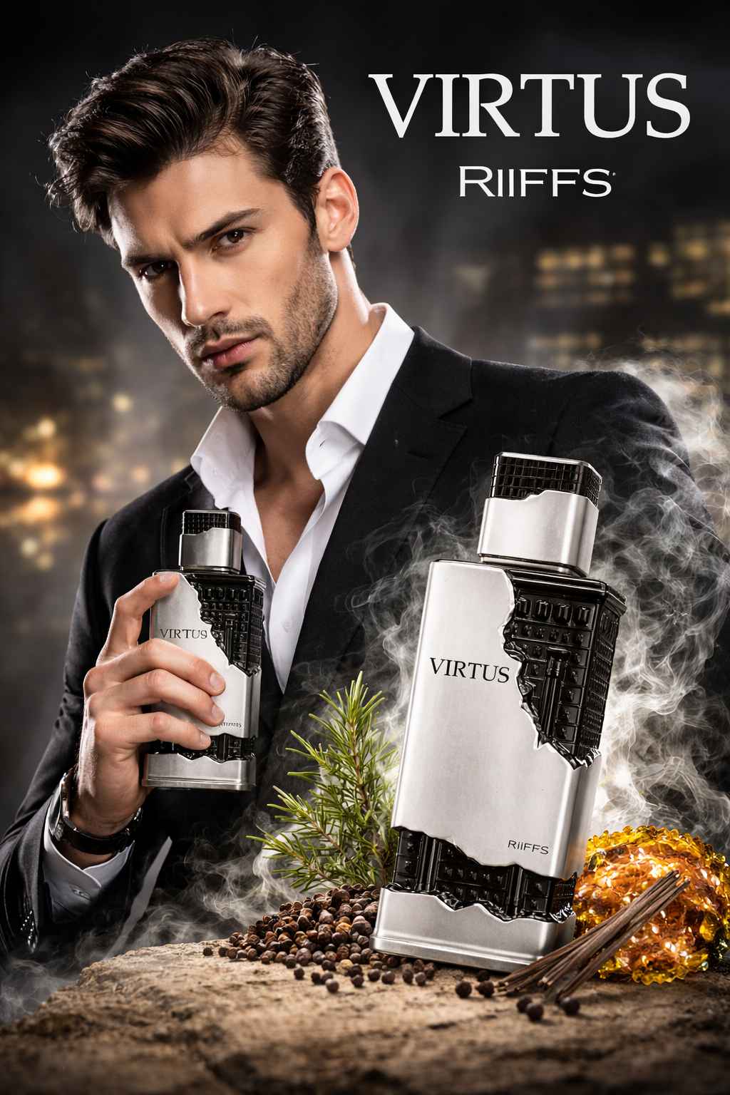 Imagen lifestyle Virtus Riiffs en ambiente masculino elegante
